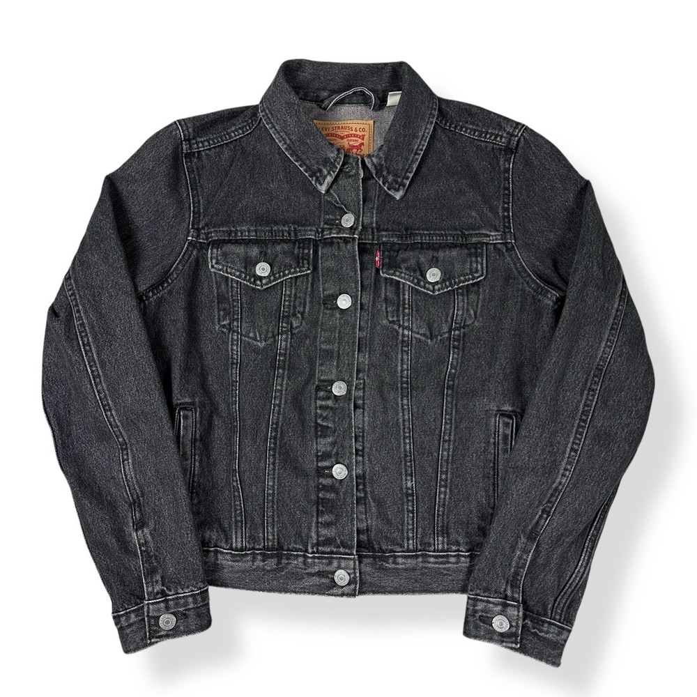 Levi's Ex Boyfriends Trucker Denim Jacket Women's L Large Black Raw Distressed